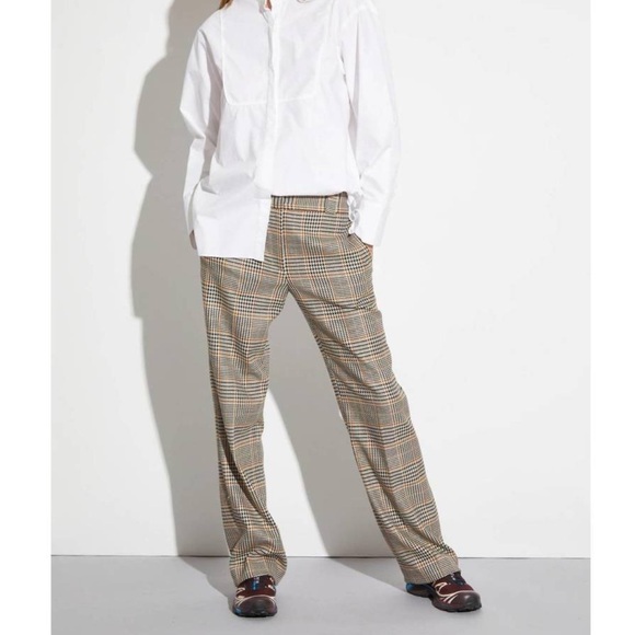 NWT SAINT ART Nessa Tan Midrise Houndstooth Plaid Straight Wide Leg Pant Size S - Picture 8 of 8